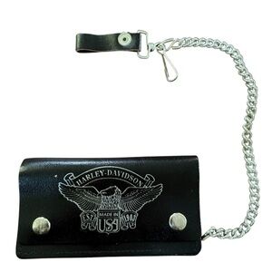 Vintage Harley Davidson Leather Chain Wallet Black Made in USA Licensed Edgy